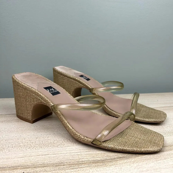 ZAC Zac Posen Saint Heeled Sandals Cashew Tan Size 10 Square Toe Block Heel Shoe - Picture 3 of 15